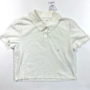 New American Eagle White Crop Polo Shirt Size Medium